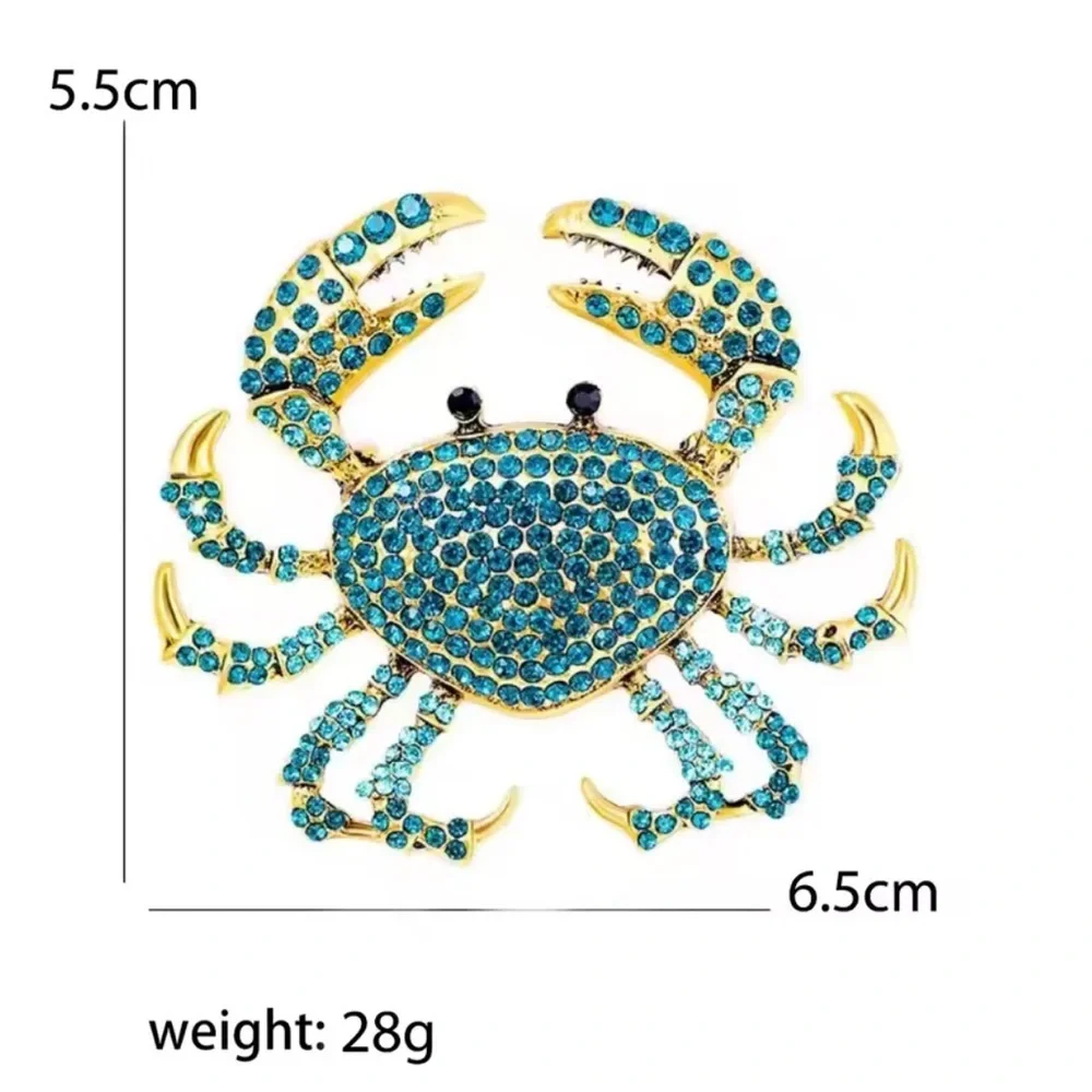Vintage Blue Crystal Crab Brooch Pin – Ocean Inspired , Retro Animal Lapel Pin